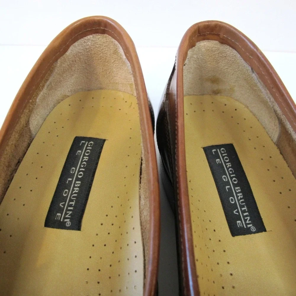 Giorgio‎ Brutini Le Glove Brown Leather Woven Tassel Loafers Men's Size 12D - Picture 7 of 11